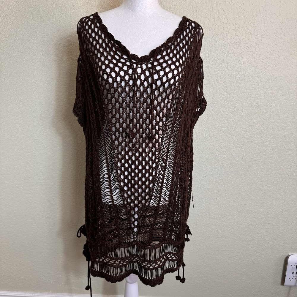 Sweet Size Large Women's Top Vest Coverup Brown Crochet‎